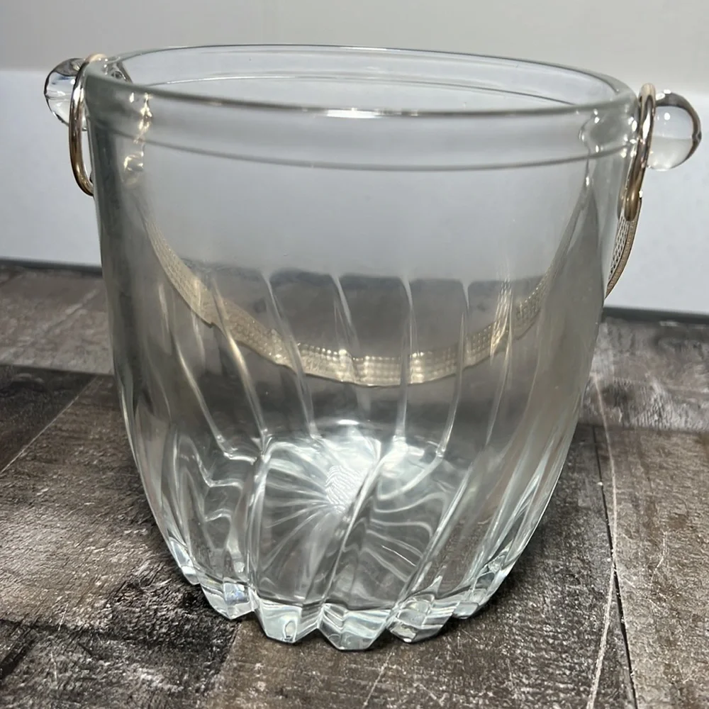 Vintage Clear Glass and Metal Handled Ice Bucket